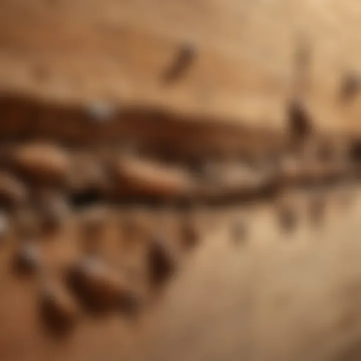 Close-up view of termite damage on wood
