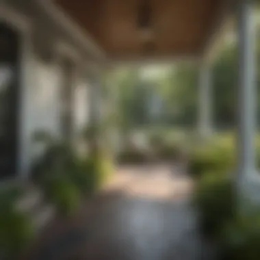 Lush landscaping surrounding a newly built porch