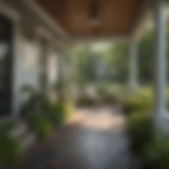 Lush landscaping surrounding a newly built porch