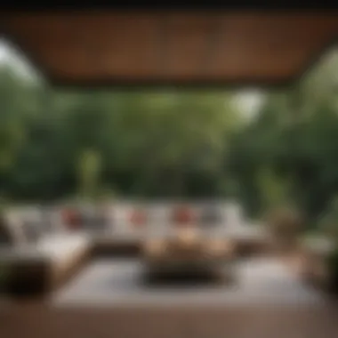A beautifully furnished deck with a protective canopy