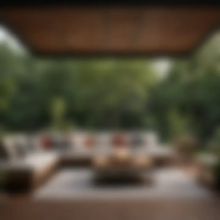 A beautifully furnished deck with a protective canopy