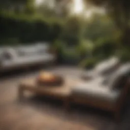 A beautifully designed deck with elegant furniture and lush greenery