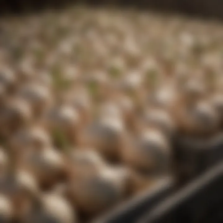 Close-up of garlic bulbs in a container