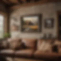 Rustic country wall art displayed in a cozy living room