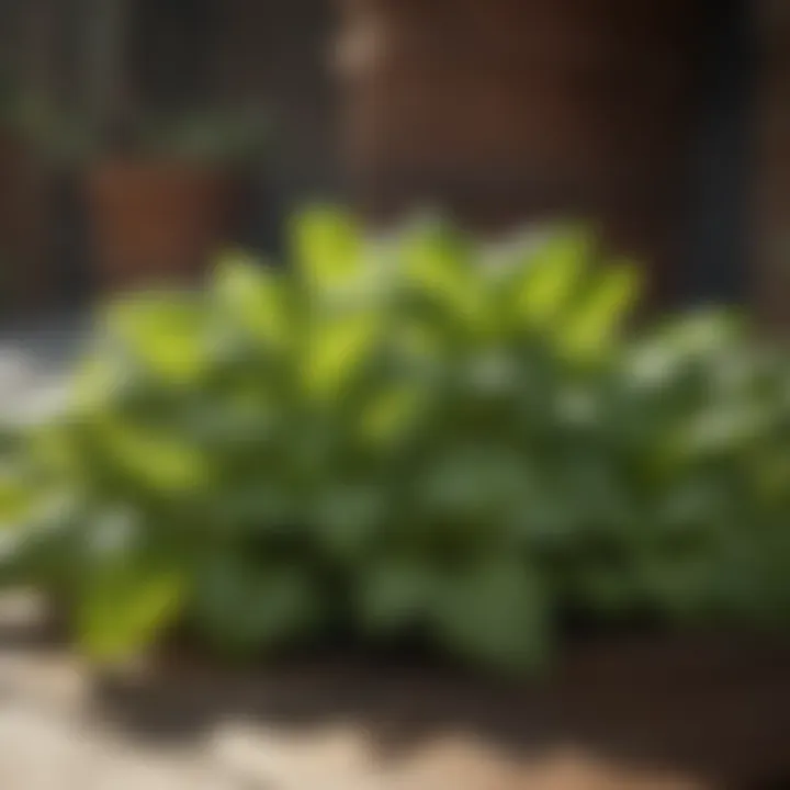 Close-up of fresh basil leaves thriving in sunlight