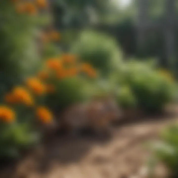 Natural pest deterrents like marigolds planted among herbs