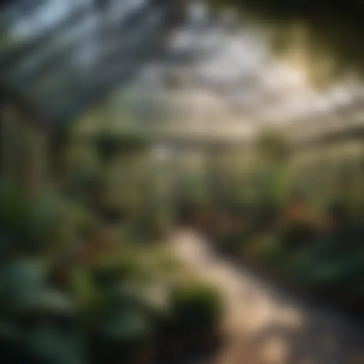 A beautifully designed backyard greenhouse with vibrant plants inside