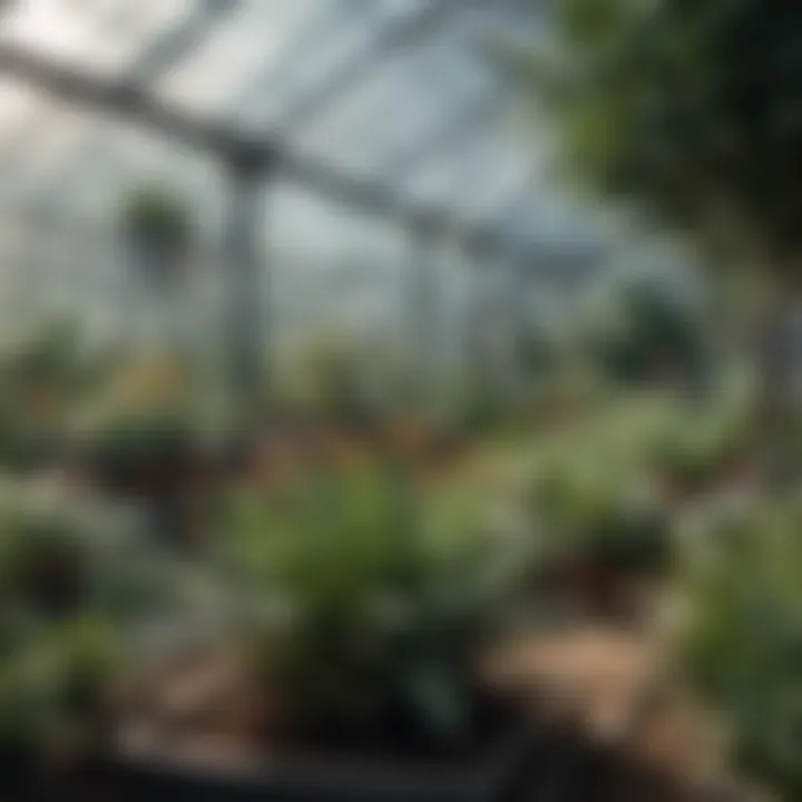 A close-up of thriving plants in a well-maintained greenhouse environment