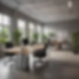 Modern office layout showcasing ergonomic furniture and natural lighting