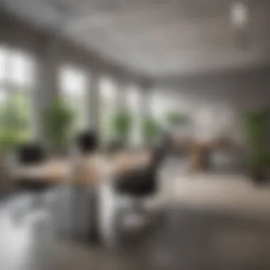 Modern office layout showcasing ergonomic furniture and natural lighting