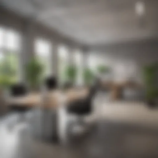 Modern office layout showcasing ergonomic furniture and natural lighting