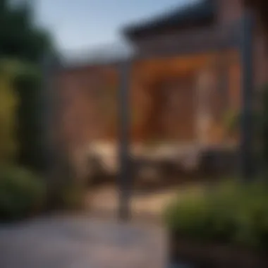 Chic Metal Fencing in a Landscaped Patio Beautifully landscaped patio with chic metal fencing