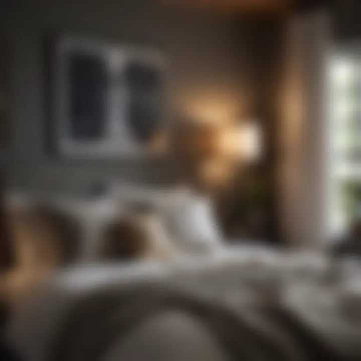 A cozy bedroom featuring layered textiles and decor