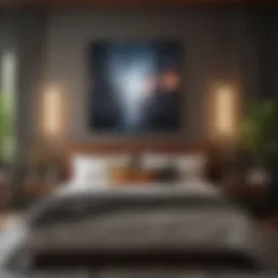 Elegant wall art arrangement above a bed