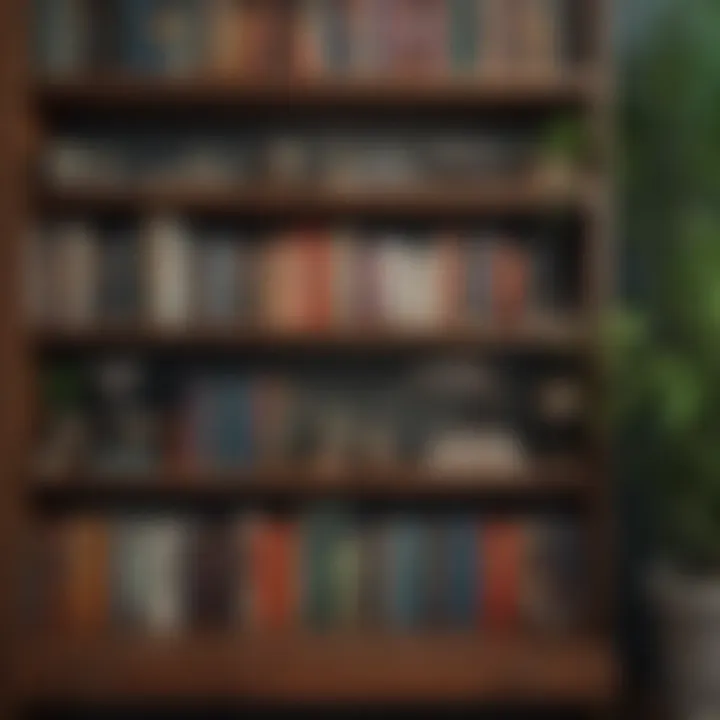 Colorful bookshelf arrangement showcasing eclectic book collection