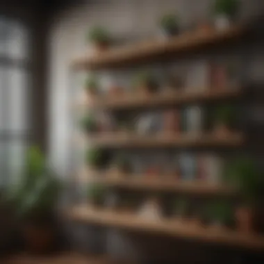 Rustic bookshelf filled with plants and natural materials