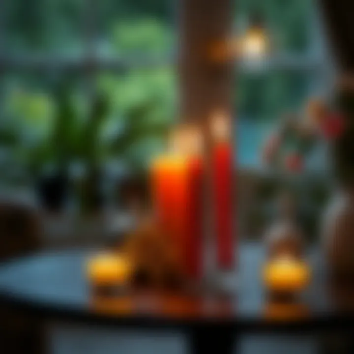 Stylish use of candles and ornamental objects on a small surface