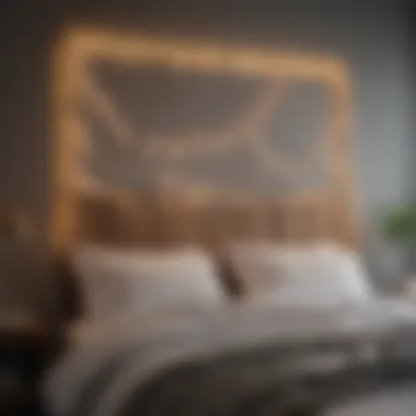 Creative Use of String Lights Around Headboard String lights draped creatively around a headboard, enhancing ambiance