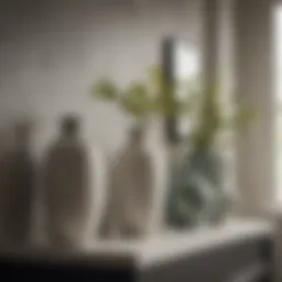 Elegant bathroom shelf adorned with decorative vases
