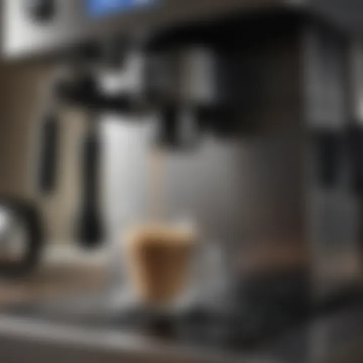 Close-up of Delonghi coffee maker features and controls for brewing perfection