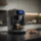 Showcasing the sleek design of a Delonghi coffee maker in a modern kitchen setting