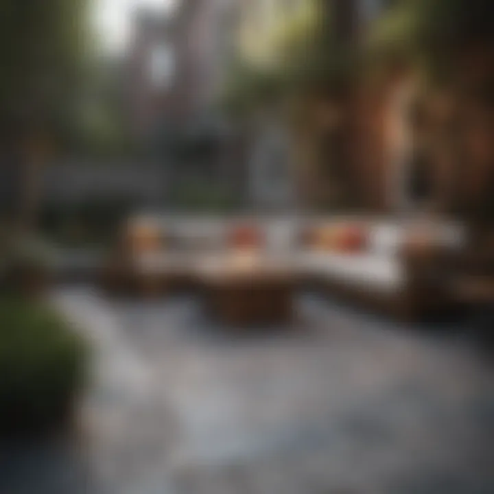 A cozy outdoor seating area surrounded by paver landscaping