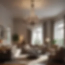 Elegant chandelier illuminating a stylish living room