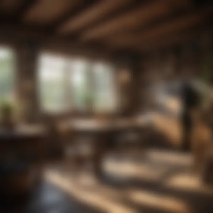 Cozy cottage interior featuring rustic furniture pieces