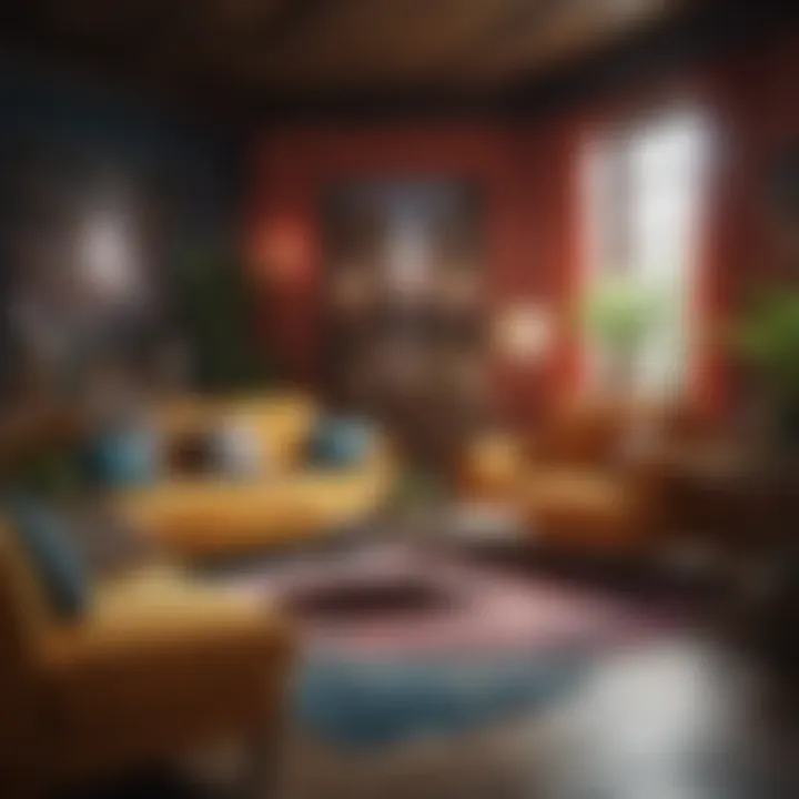 Vibrant eclectic room filled with diverse furniture styles