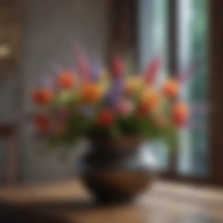 Seasonal flowers displayed in a rustic vase