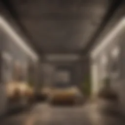 Overview of a modern dropped ceiling with lighting features