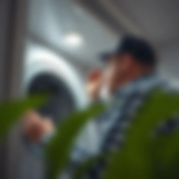 Professional technician inspecting a dryer vent for lint issues