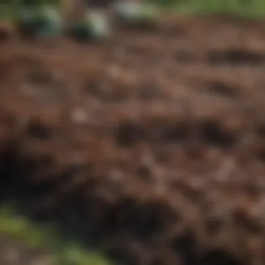 Close-up of various mulch materials used in garden beds