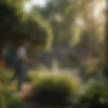 Application of Gnat Spray Outdoors Person applying gnat spray in a garden