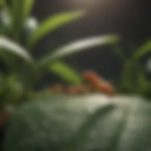 Close-up view of gnats on a plant leaf