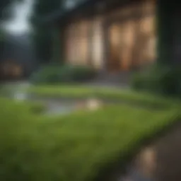 Lush green lawn with visible water pooling