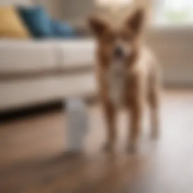 Demonstration of using a lint roller to remove pet hair from furniture