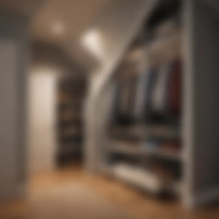 Functional under-stairs closet with organized compartments