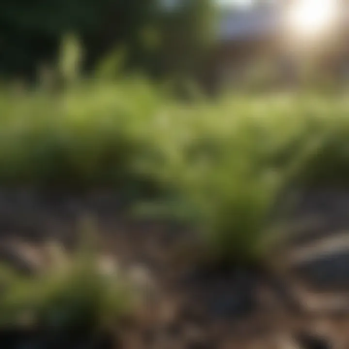 Close-up of common backyard weeds