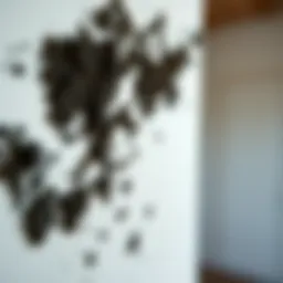 Close-up view of black mold growth on a wall
