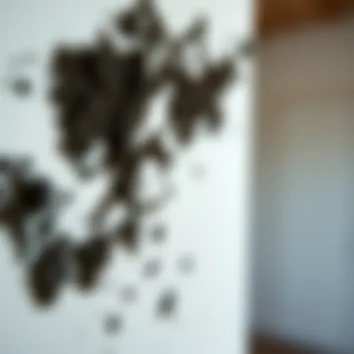 Close-up view of black mold growth on a wall
