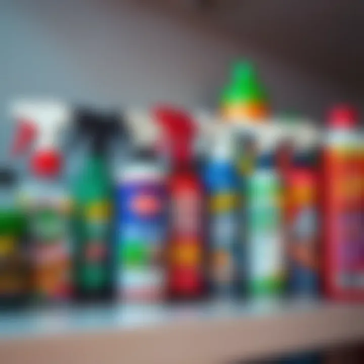 Mold Removal Products Available Variety of mold removal sprays lined up on a shelf