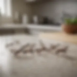 A close-up of sugar ants on a kitchen counter