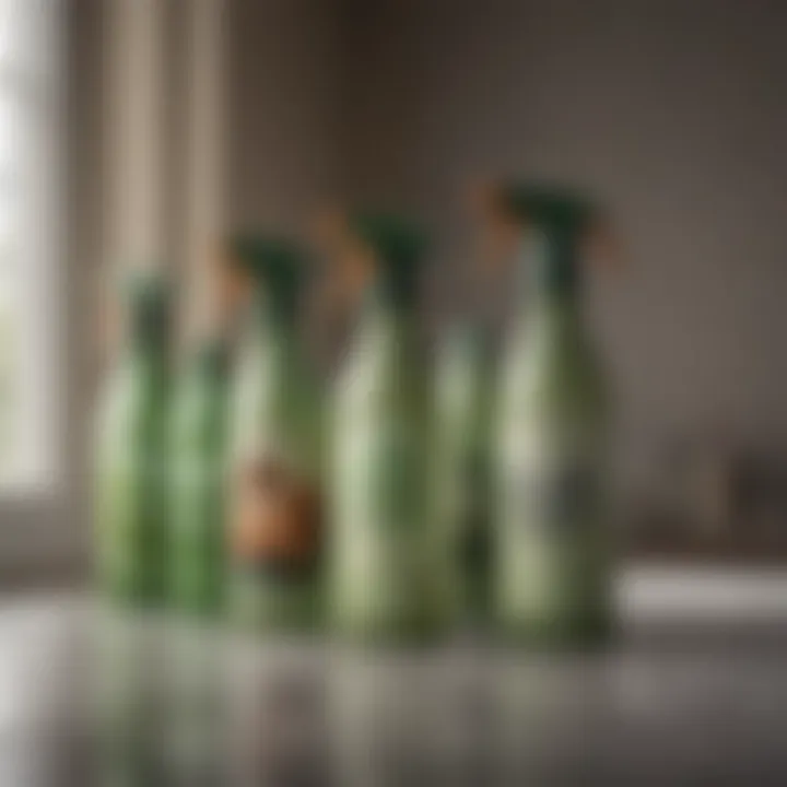 Various eco-friendly pest control spray bottles displayed appealingly on a clean surface.