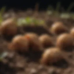 Close-up of grubs in soil