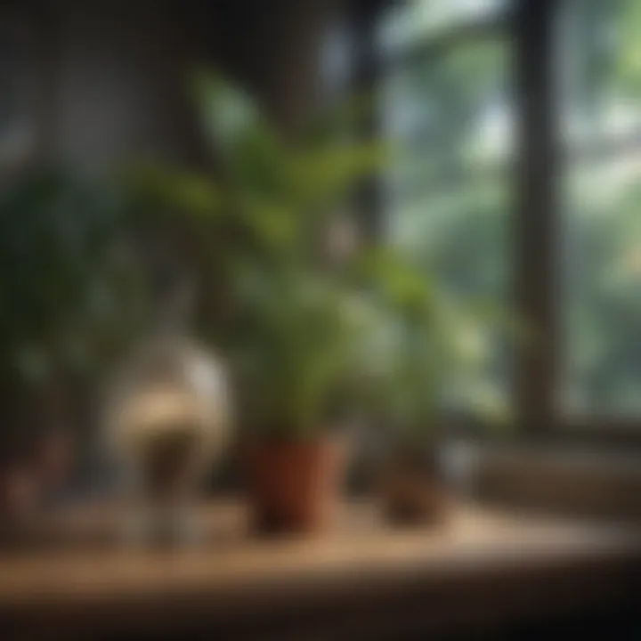 A professional applying chemical treatment to houseplants.