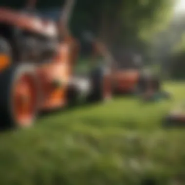 Lawn care tools arranged neatly on grass
