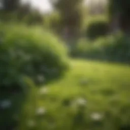 Lush green lawn with patches of weeds