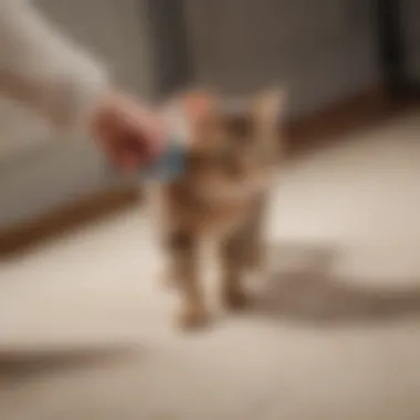 Using a Lint Roller on Clothing A lint roller effectively picking up cat hair from a shirt