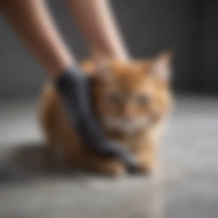 A rubber glove attracting cat fur from a fabric surface